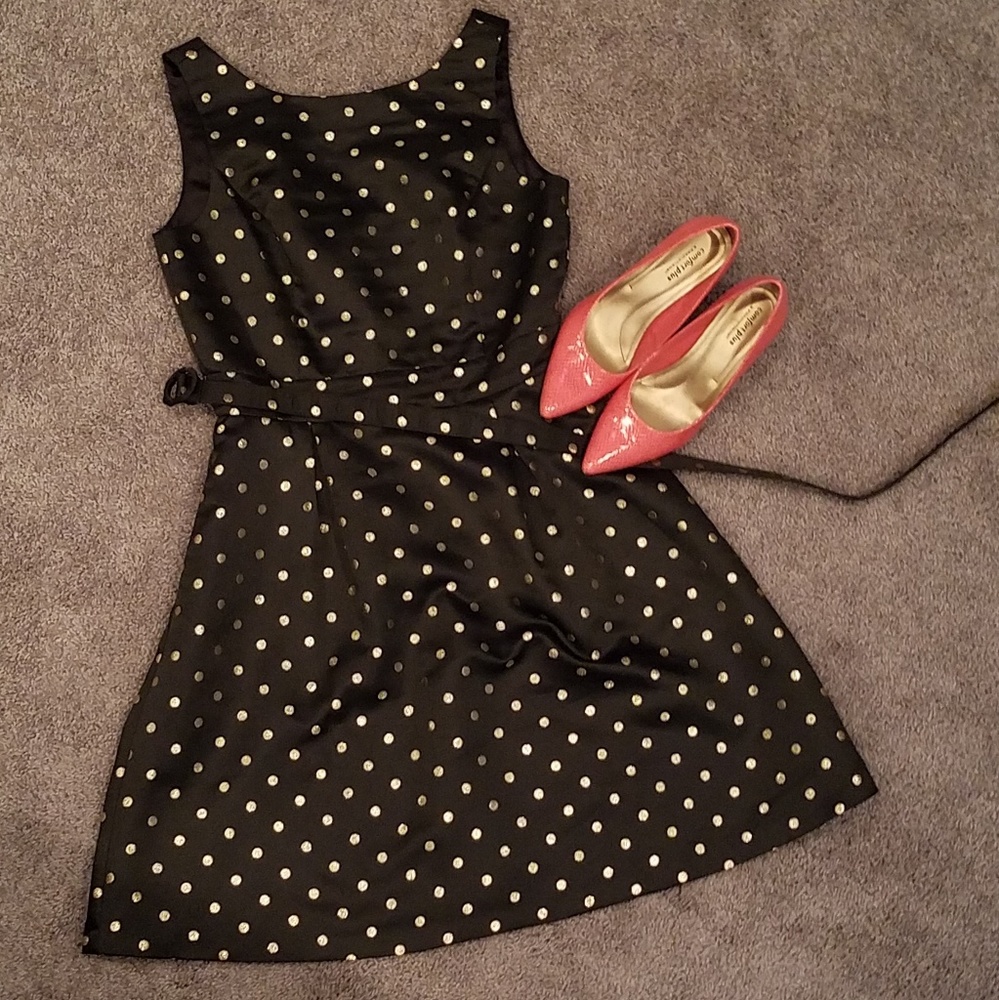 Black and Gold Polka Dot Cocktail Dress